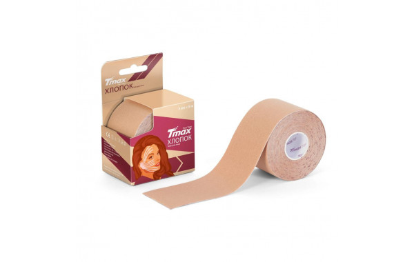 Тейп кинезиологический Tmax Beauty Tape (5cmW x 5mL), хлопок, бежевый 600_380