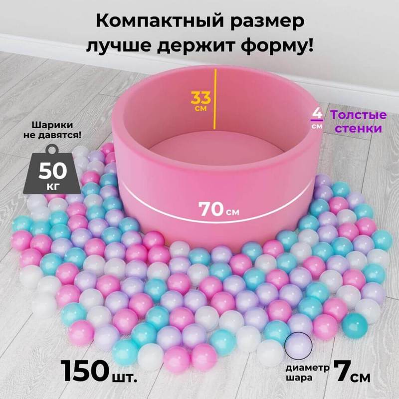 Сухой бассейн Romana Easy ДМФ-МК-02.53.03 розовый с розовыми шариками 800_800